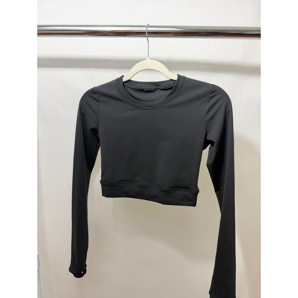 Black Open Back Long Sleeve Crop Activewear‎ Top Gym Yoga Pilates AthleisurE